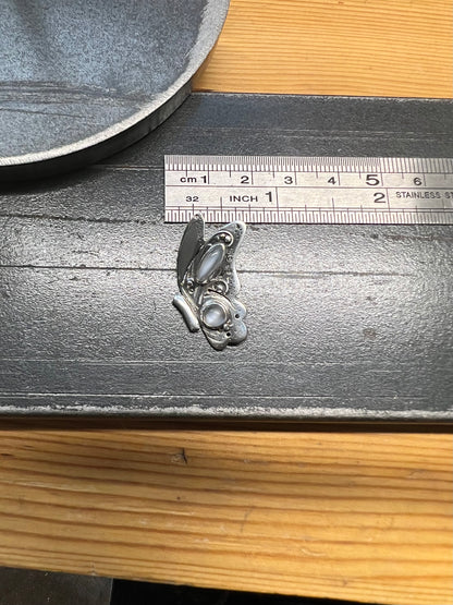 Sterling Silver Butterfly Pendant with Grey Moonstones – front view of handcrafted sterling silver butterfly pendant with grey moonstone accents on box chain, black background