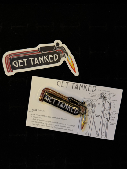 Get Tanked sticker – size reference of white vinyl pickle tank sticker from The Tiny Smithery